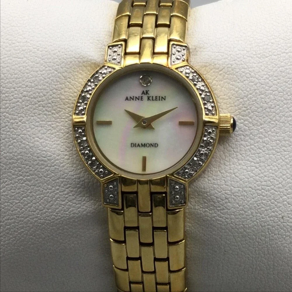 Anne Klein Diamond Womens Watch 24mm MOP Gold Tone Bracelet New Battery 6.25